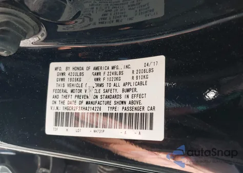 2017 Honda Accord Lx from USA, damaged, VIN 1HGCR2F3XHA214226